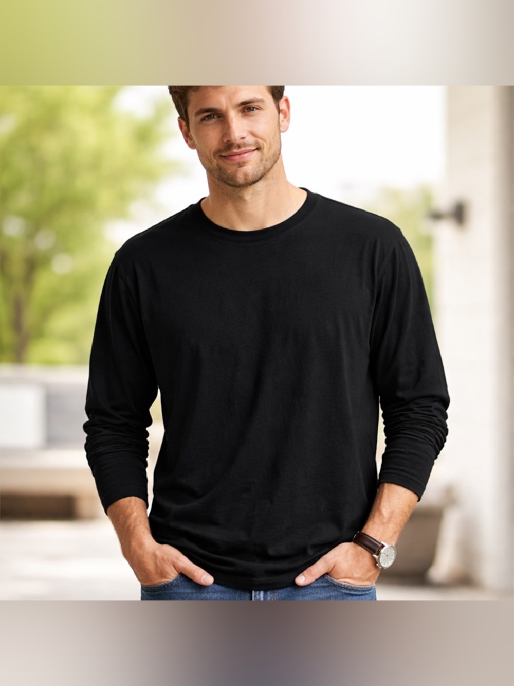 Hanes Originals Black Long Sleeve T Shirt XL Soft Casual Basic